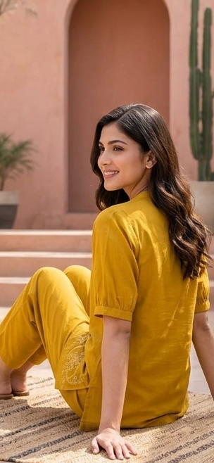 Women's Embroidered Cotton Co-ord Set – Olive Green