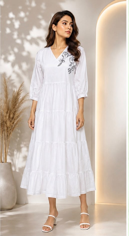 Women's Embroidered Cotton Anarkali Kurti