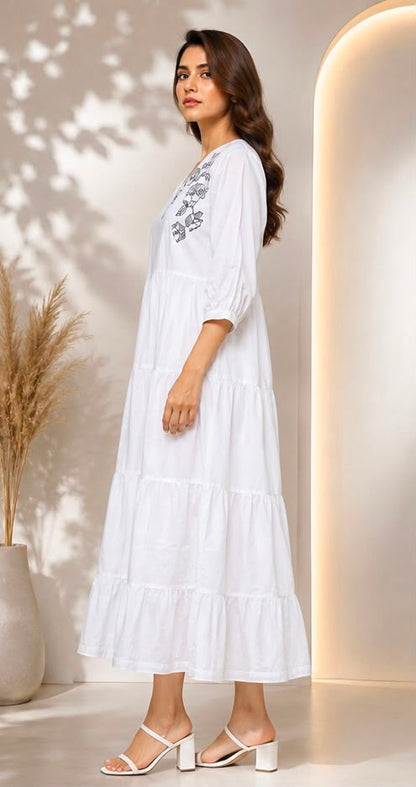 Women's Embroidered Cotton Anarkali Kurti