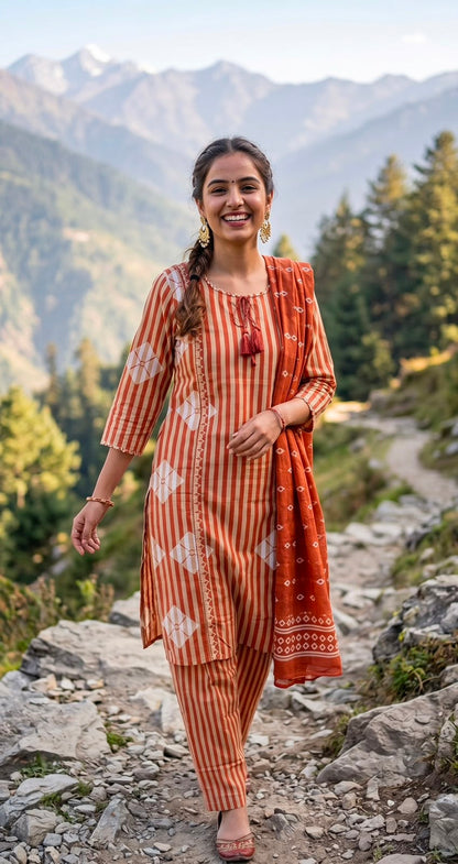 Women's Premium Slub Cotton Kurta Pant Dupatta Set | 3 Piece Ethnic Suit | M–XXL | TLAS