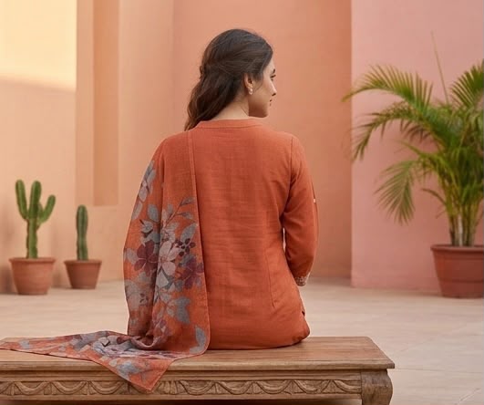 Women's Premium Slub Cotton 3 Piece Suit Set – Rust Orange