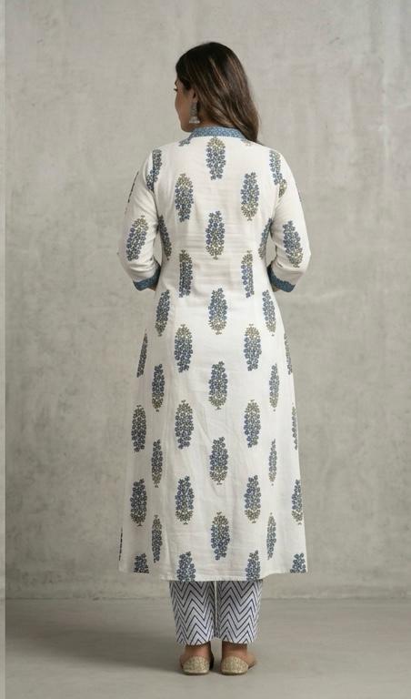 TLAS Blue & White Printed Kurti Set with Bottom & Dupatta – 3 Piece Set