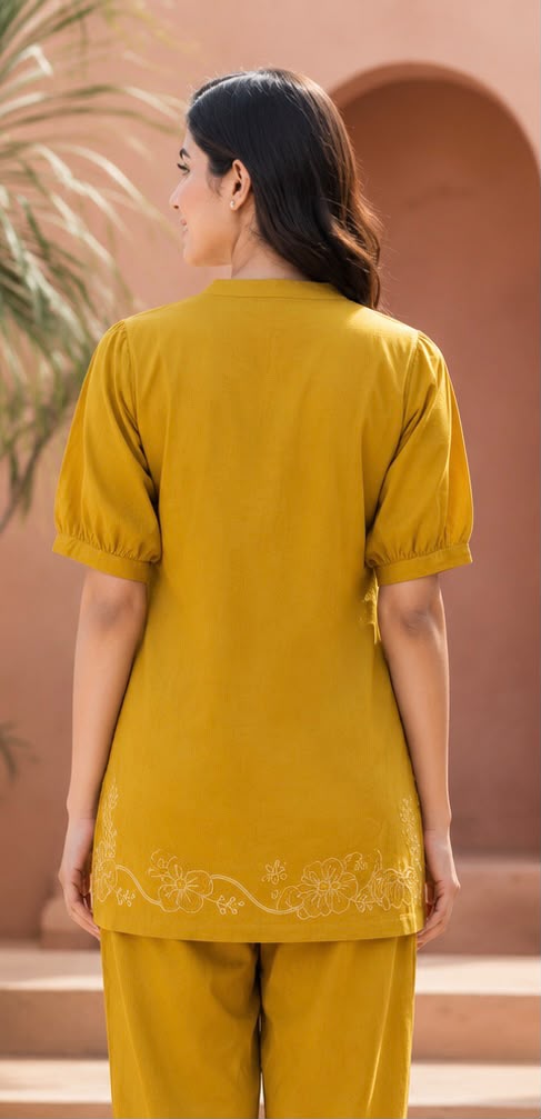 Women's Embroidered Cotton Co-ord Set – Olive Green