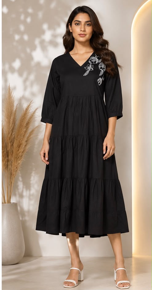 Women's Embroidered Cotton Anarkali Kurti